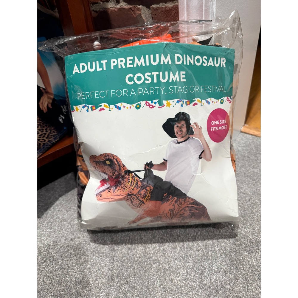 Inflatable Riding T-Rex Costume Adult Halloween one size Battery Operated Fan